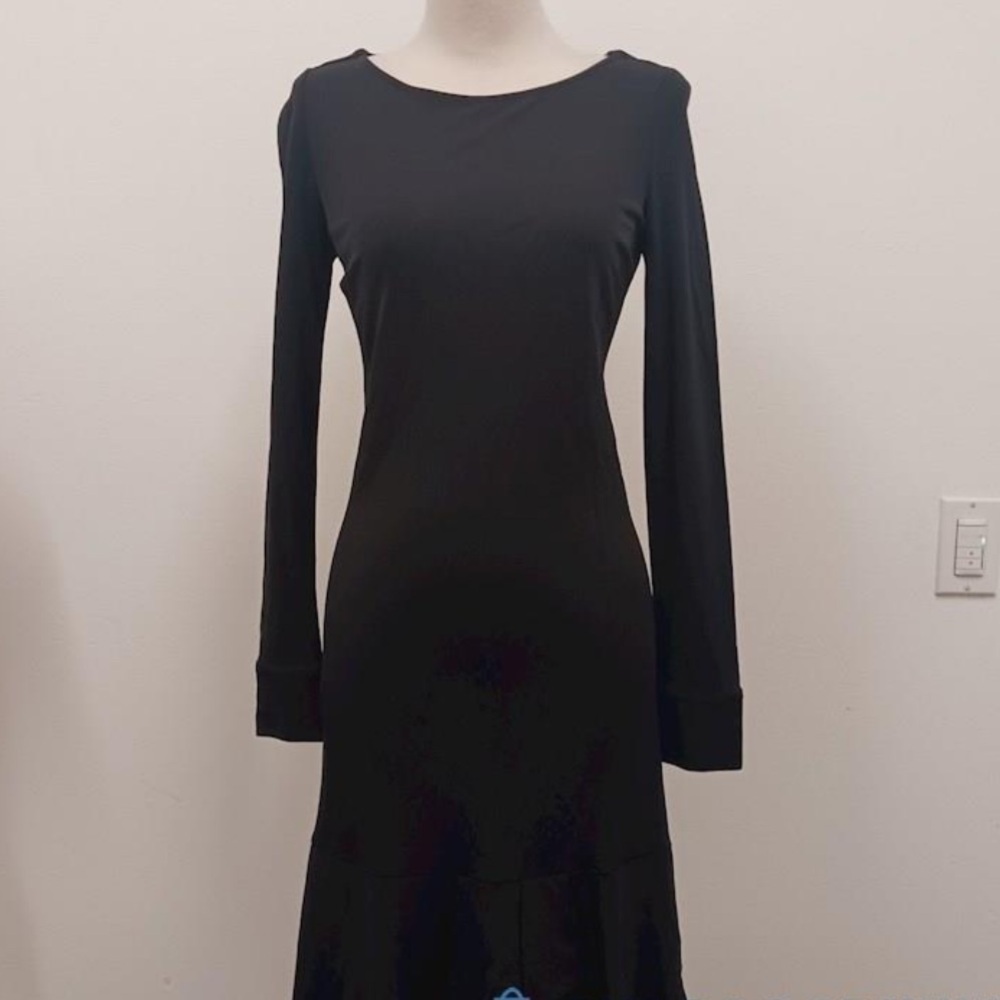 Tory Burch Black Long Sleeve Midi Dress Flounce Hem XS - Picture 2 of 7